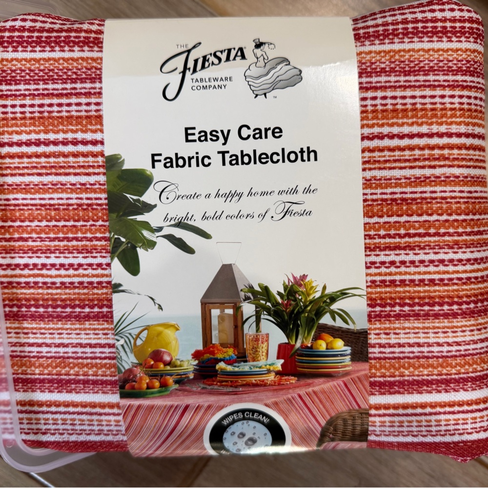 Fiesta Multicolor Red and Pink Striped Tablecloth - Indoor/Outdoor 60” X 120”
